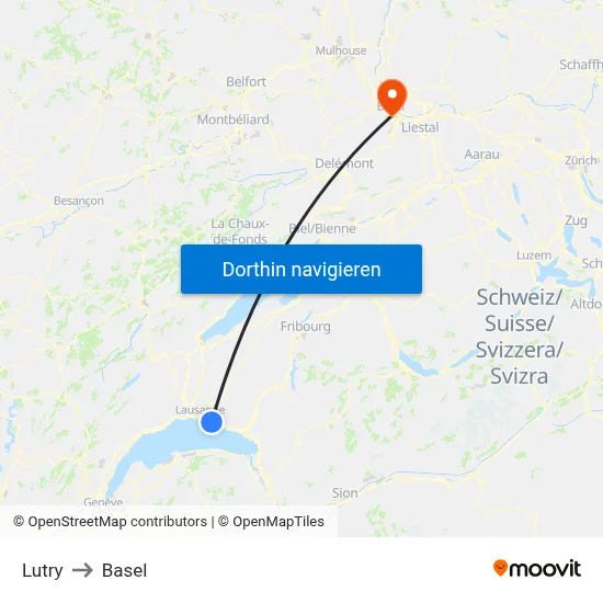 Lutry to Basel map