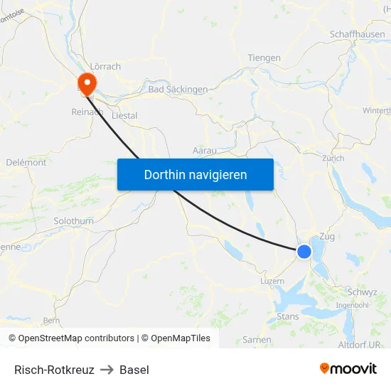 Risch-Rotkreuz to Basel map
