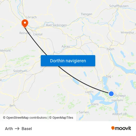 Arth to Basel map