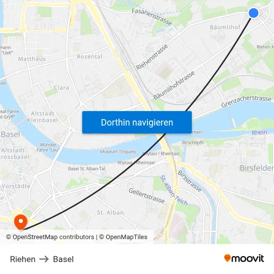 Riehen to Basel map