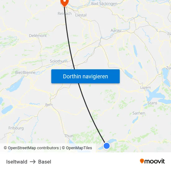 Iseltwald to Basel map