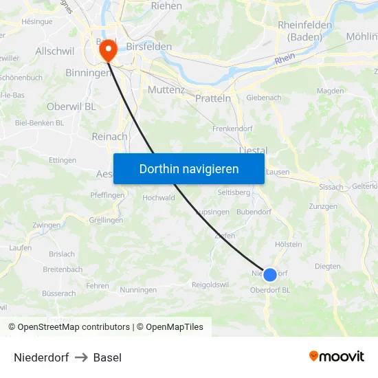 Niederdorf to Basel map