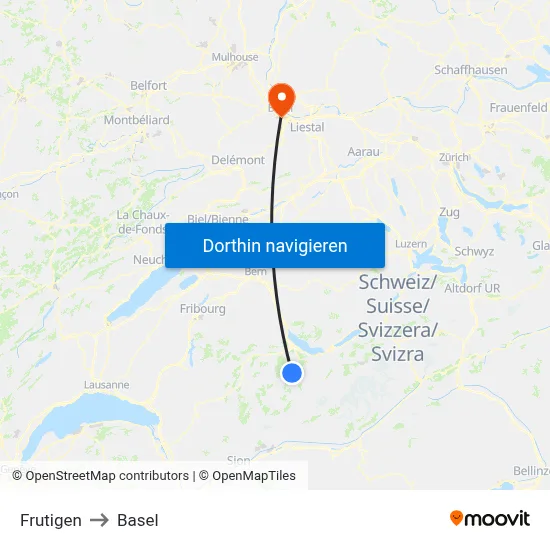 Frutigen to Basel map