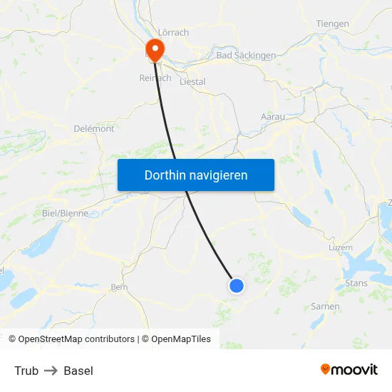Trub to Basel map