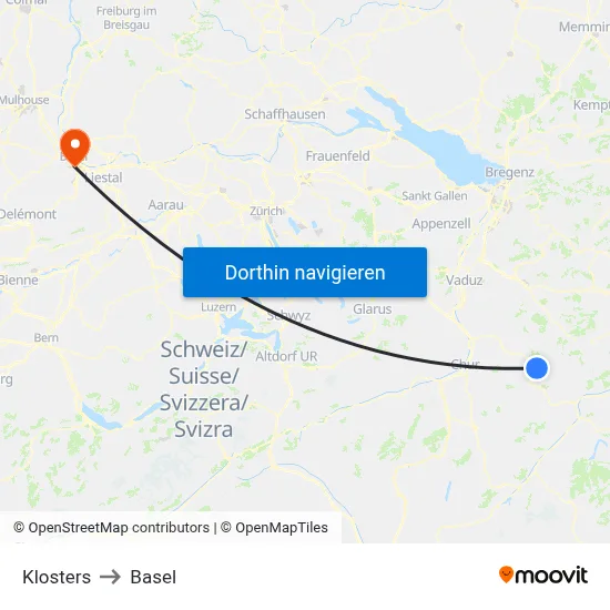 Klosters to Basel map