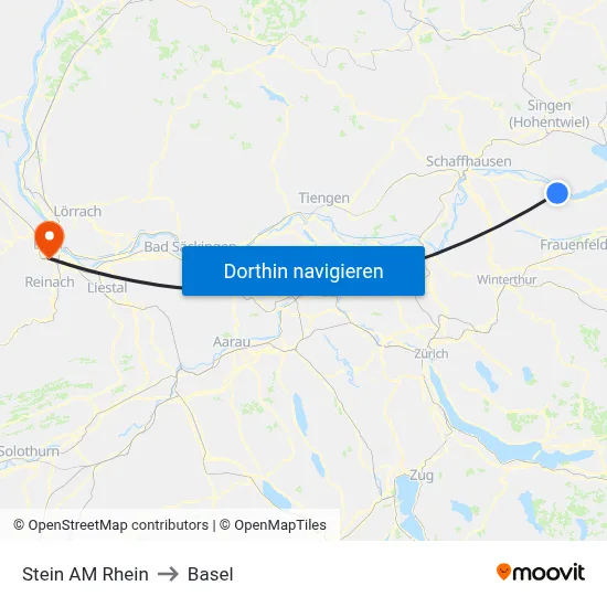Stein AM Rhein to Basel map