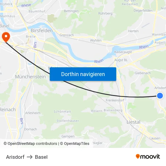 Arisdorf to Basel map