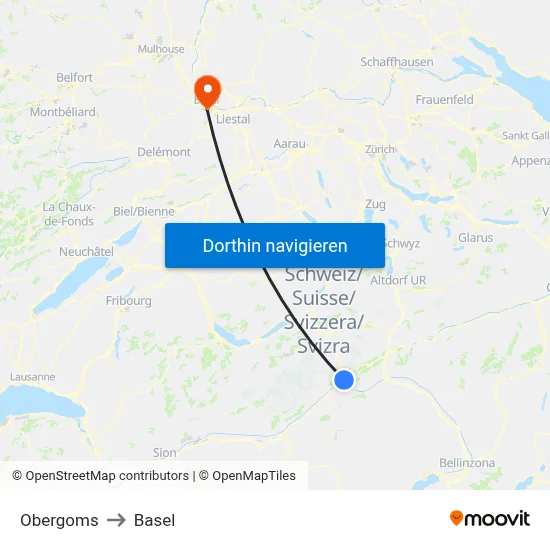 Obergoms to Basel map