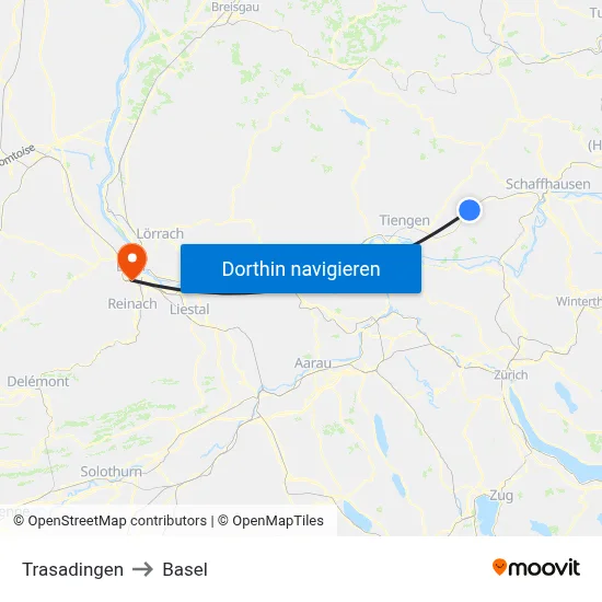 Trasadingen to Basel map