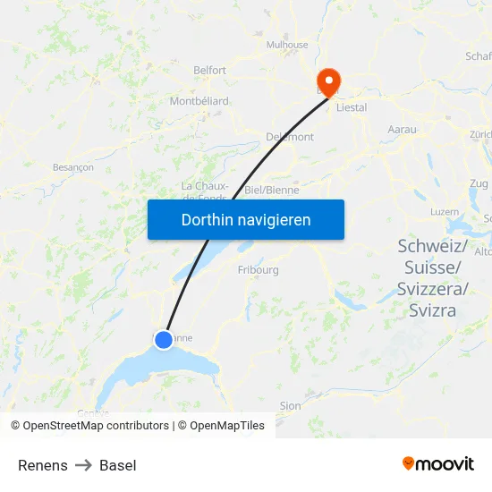 Renens to Basel map
