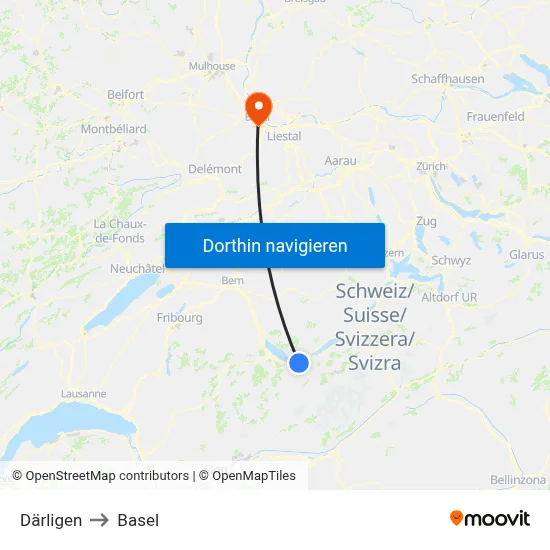 Därligen to Basel map