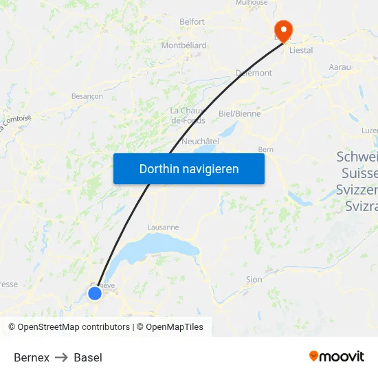 Bernex to Basel map