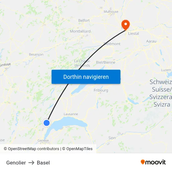 Genolier to Basel map