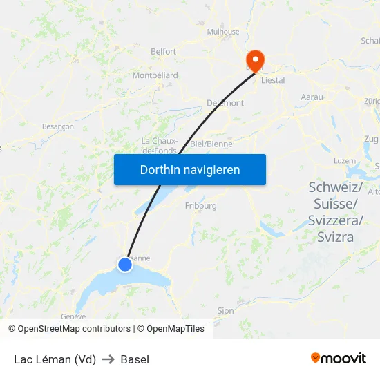 Lac Léman (Vd) to Basel map