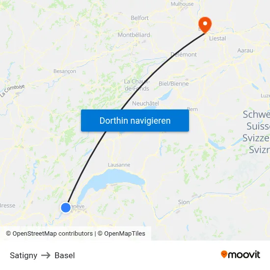 Satigny to Basel map