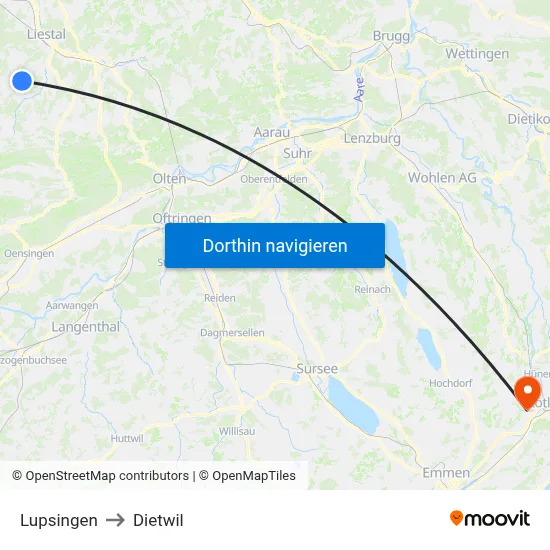 Lupsingen to Dietwil map