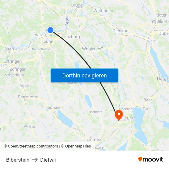 Biberstein to Dietwil map