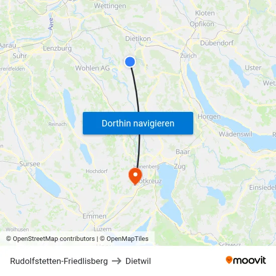 Rudolfstetten-Friedlisberg to Dietwil map