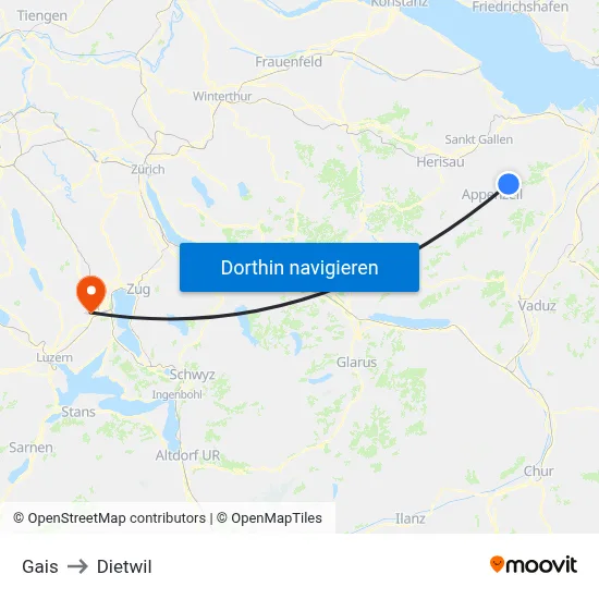 Gais to Dietwil map
