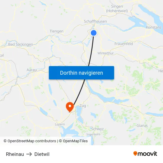 Rheinau to Dietwil map