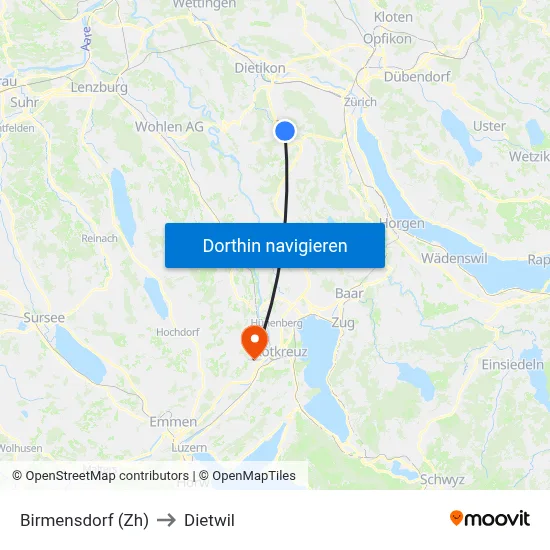 Birmensdorf (Zh) to Dietwil map