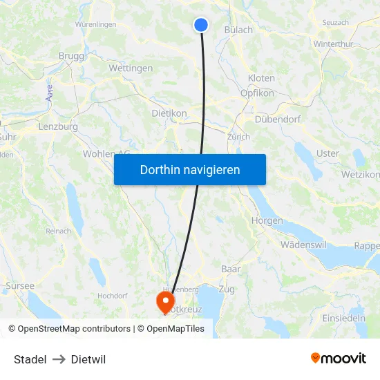 Stadel to Dietwil map