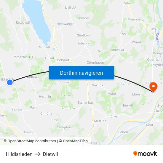 Hildisrieden to Dietwil map