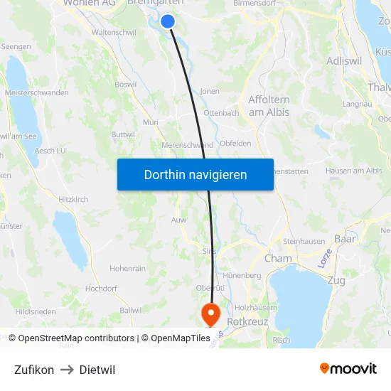 Zufikon to Dietwil map