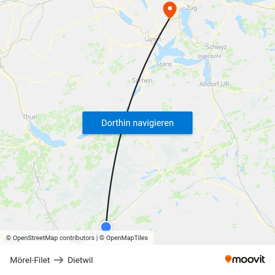 Mörel-Filet to Dietwil map