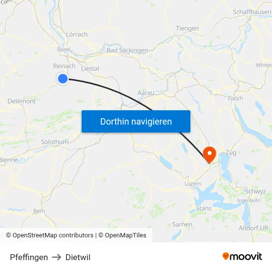 Pfeffingen to Dietwil map