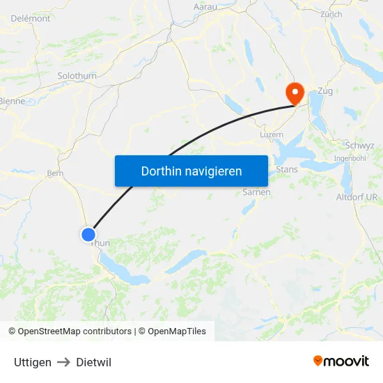 Uttigen to Dietwil map