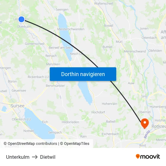 Unterkulm to Dietwil map