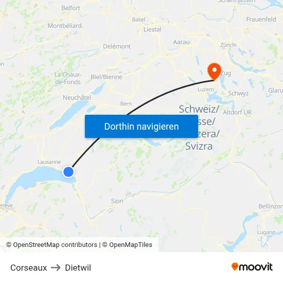 Corseaux to Dietwil map