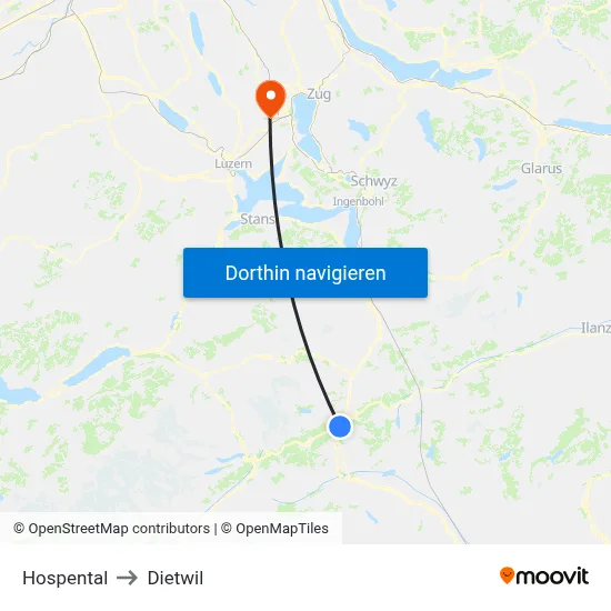 Hospental to Dietwil map