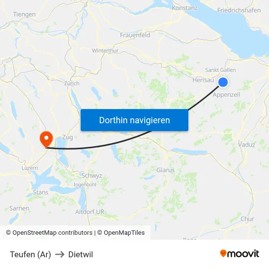 Teufen (Ar) to Dietwil map