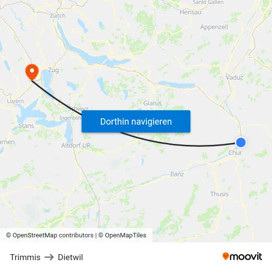 Trimmis to Dietwil map