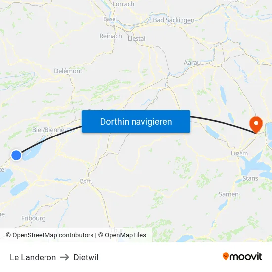 Le Landeron to Dietwil map