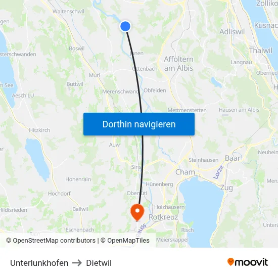 Unterlunkhofen to Dietwil map