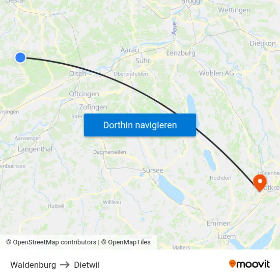 Waldenburg to Dietwil map