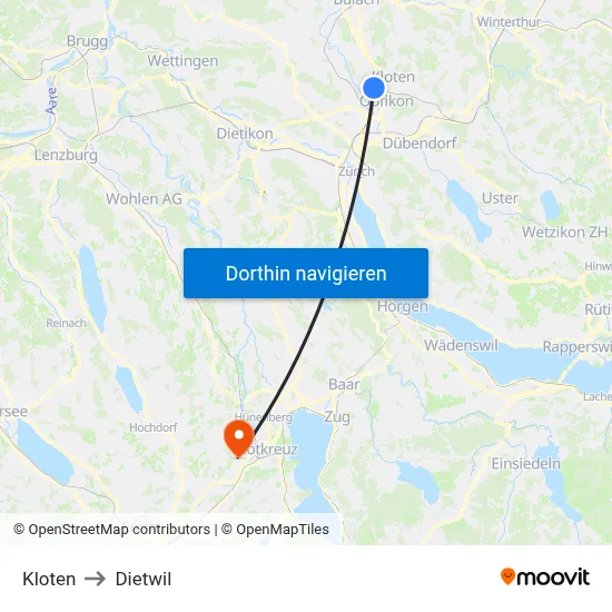 Kloten to Dietwil map