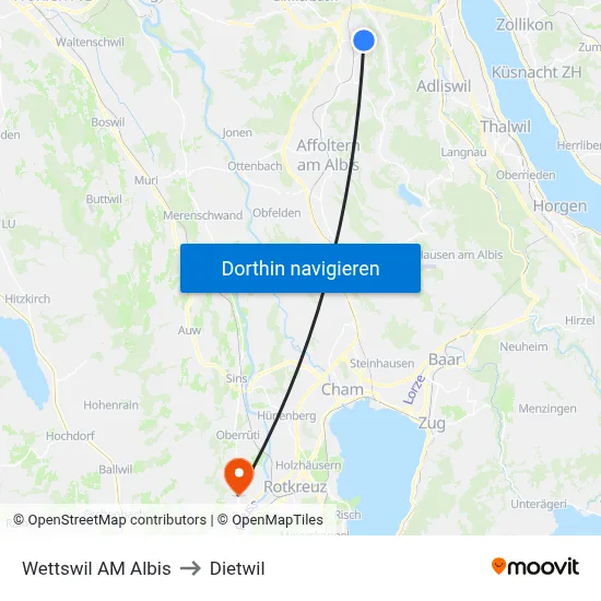 Wettswil AM Albis to Dietwil map
