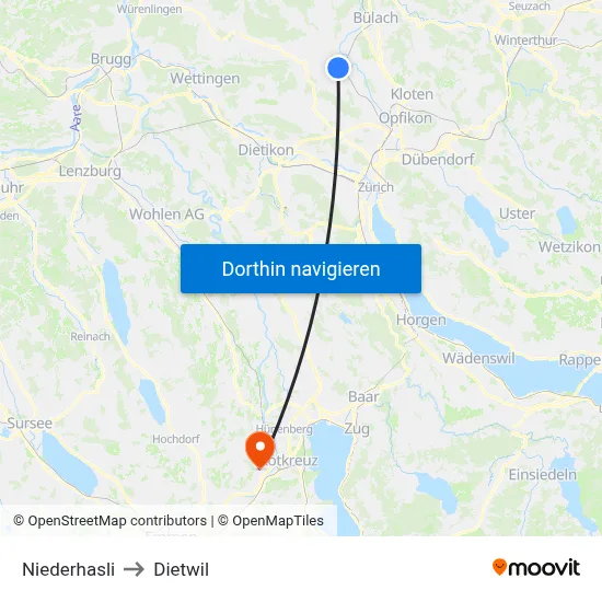 Niederhasli to Dietwil map