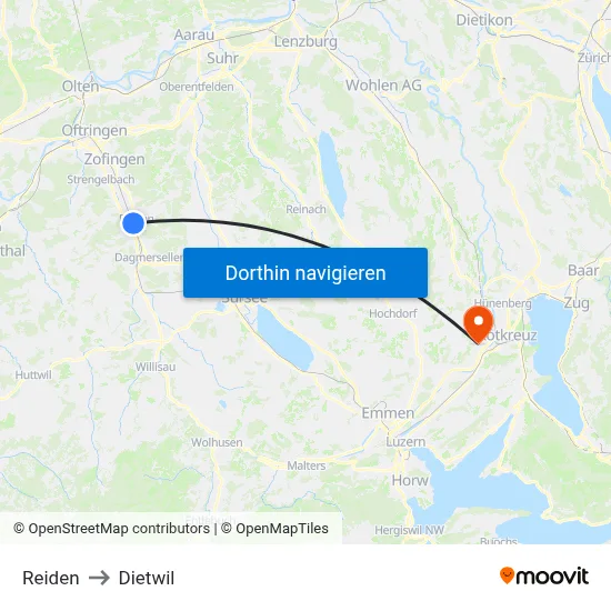 Reiden to Dietwil map