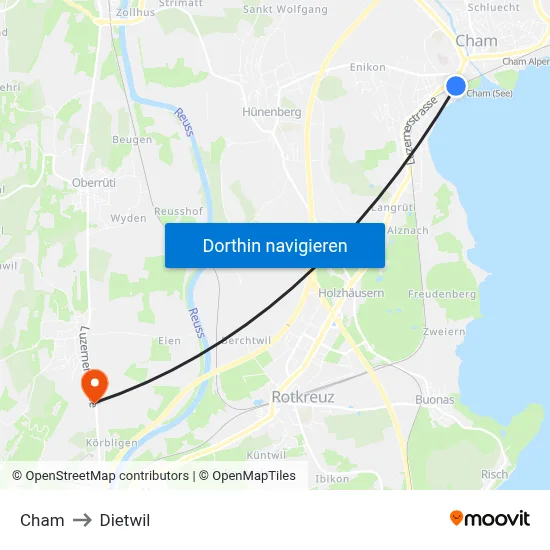 Cham to Dietwil map