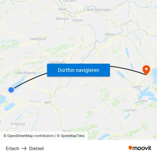 Erlach to Dietwil map