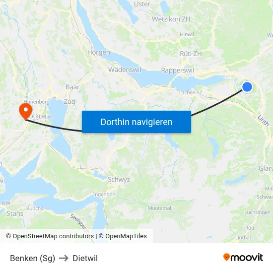 Benken (Sg) to Dietwil map