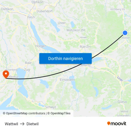 Wattwil to Dietwil map