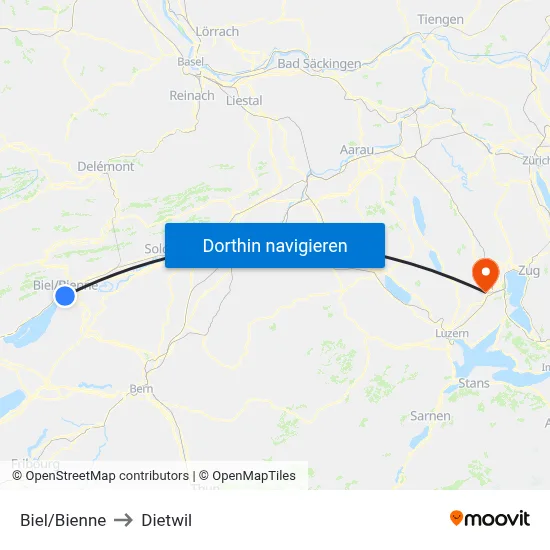 Biel/Bienne to Dietwil map