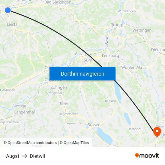 Augst to Dietwil map