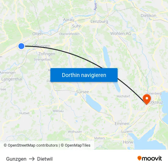 Gunzgen to Dietwil map
